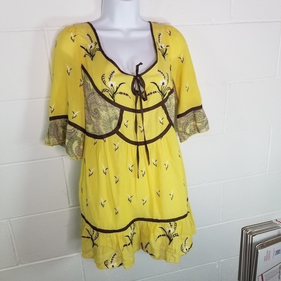 Vtg Lithe Anthropologie yellow boho tunic dress - Picture 4 of 12